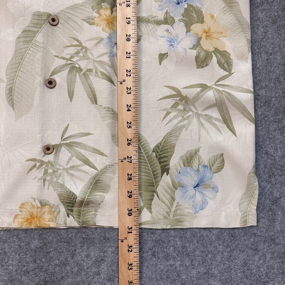 Tommy Bahama Hawaiian Aloha Shirt Mens L 100% Silk Ivory Green Floral Camp EUC - Picture 7 of 11